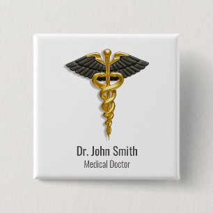 Caduceus Gold Black Wings Elegante Klasse Medical Button
