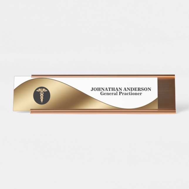 Caduceus Goldärztchen Schreibtischnamensplakette (Vorderseite )