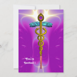 CADUCEUS hellblau, rosa violetter Amethyste Einladung