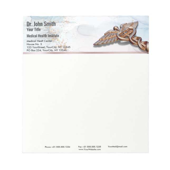 Caduceus Kupfer Rose Gold Luxus Medizinische Marmo Notizblock (Vorderseite)