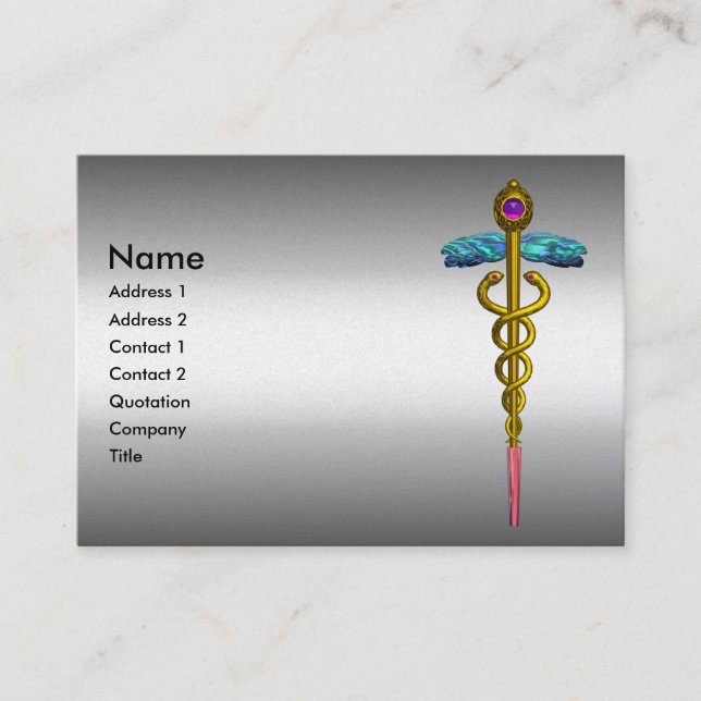 CADUCEUS, lebhaft, amethyst, gold, perlpapier Visitenkarte (Vorderseite)