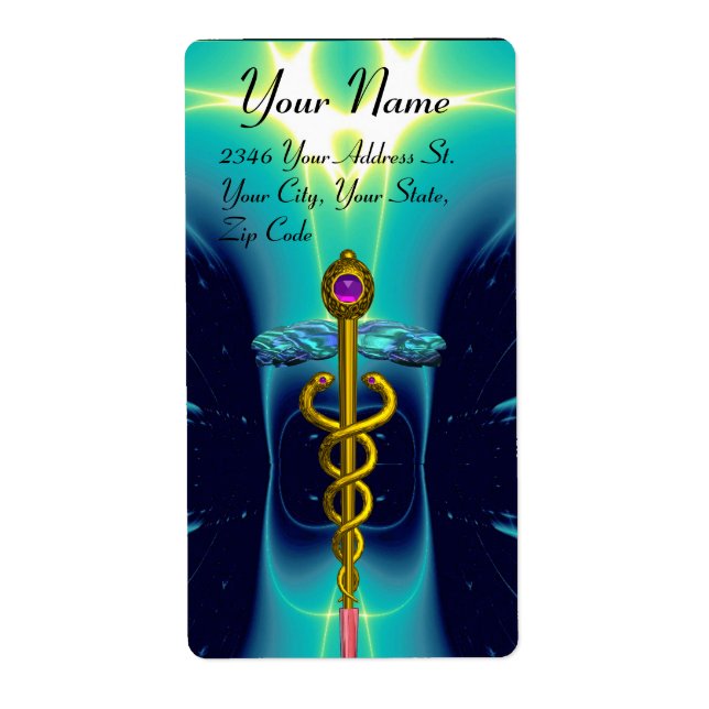 CADUCEUS, lebhafter Goldamethyst, blaue Turquase (Vorne)