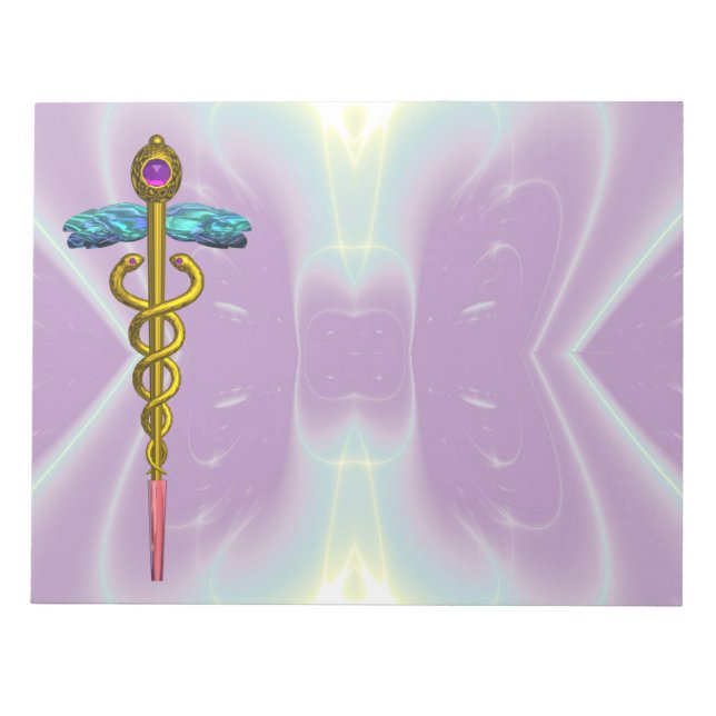 CADUCEUS, lebhafter Goldamethyst Violet Blue Lila Notizblock (Vorderseite)