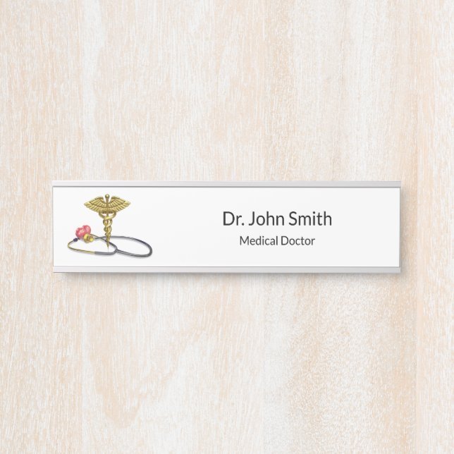 Caduceus Medical Gold & Stethoscope with Heart Türschild (Vorderseite )