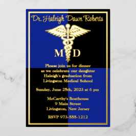 Caduceus Medical School Abschluss, blau/schwarz Folieneinladung