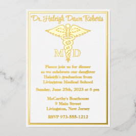 Caduceus Medical School Abschluss, White/Gold Folieneinladung