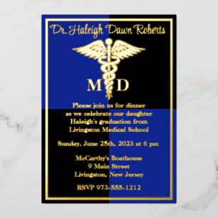 Caduceus Medical School Graduation, Blue/Black Folieneinladung