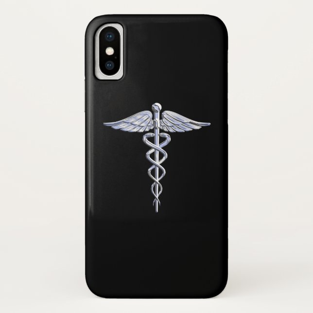 Caduceus Medical Symbol auf schwarz Case-Mate iPhone Hülle (Rückseite)