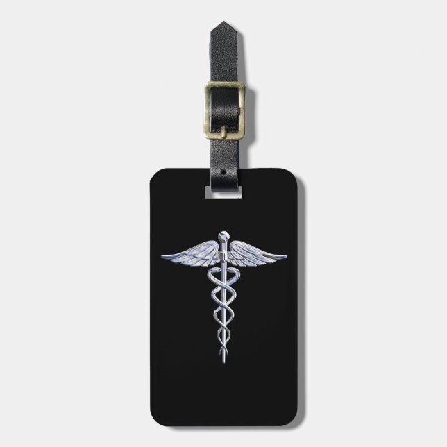 Caduceus Medical Symbol auf Schwarz Gepäckanhänger (Vorderseite vertikal)