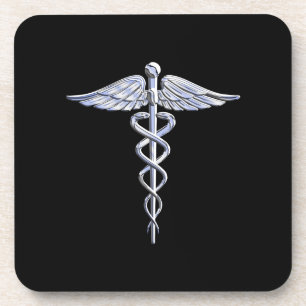 Caduceus Medical Symbol auf schwarz Getränkeuntersetzer