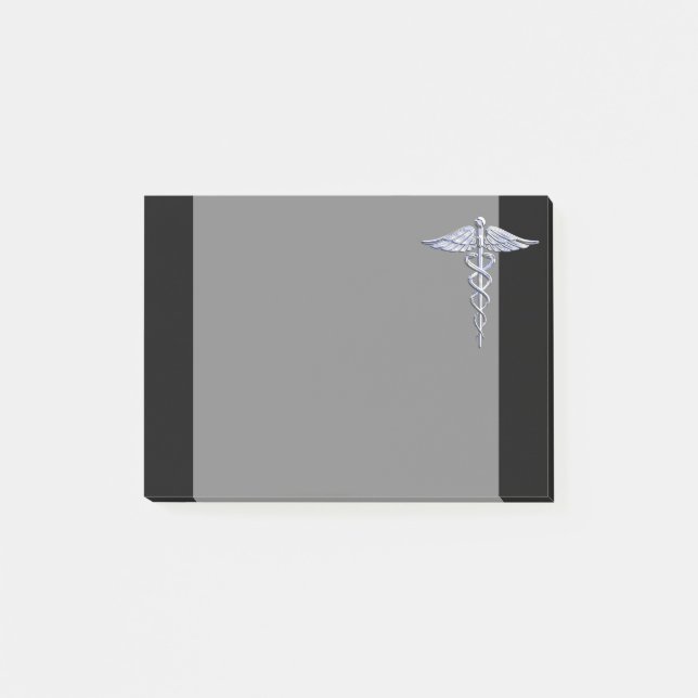 Caduceus Medical Symbol auf Schwarz Post-it Klebezettel (Vorderseite)