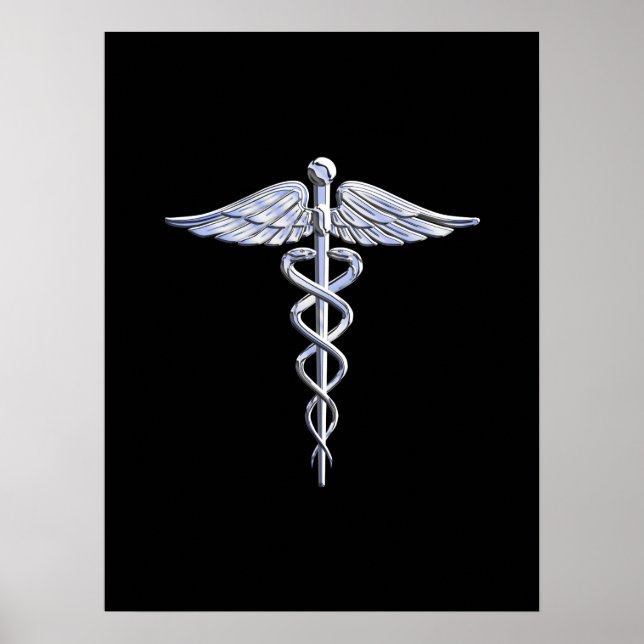 Caduceus Medical Symbol auf schwarz Poster (Vorne)