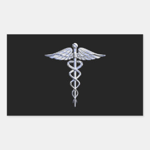 Caduceus Medical Symbol auf schwarz Rechteckiger Aufkleber