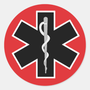 Caduceus Medical Symbol (Rot-Weiß-Schwarz) Runder Aufkleber
