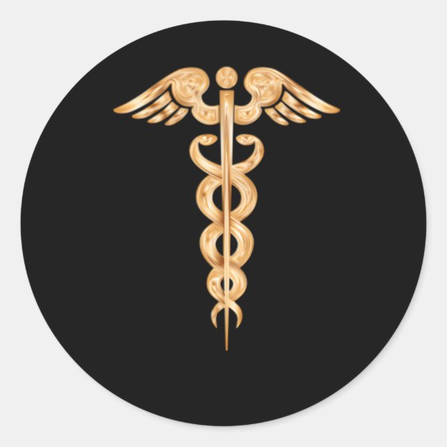 Caduceus Medizinisches Berufliches Symbol Runder Aufkleber (Vorderseite)