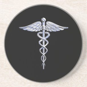 Caduceus-medizinisches Symbol auf Schwarzem Getränkeuntersetzer