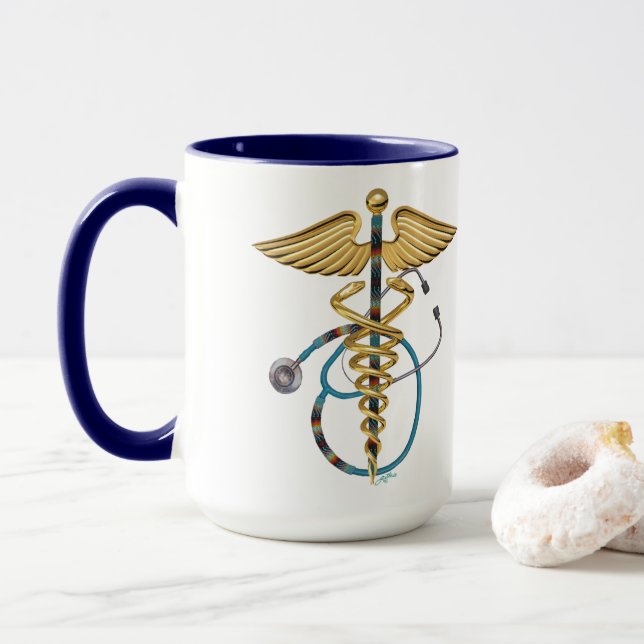 Caduceus mit Beaded Stethoscope Blau und Weiß Tasse (Mit Donut)