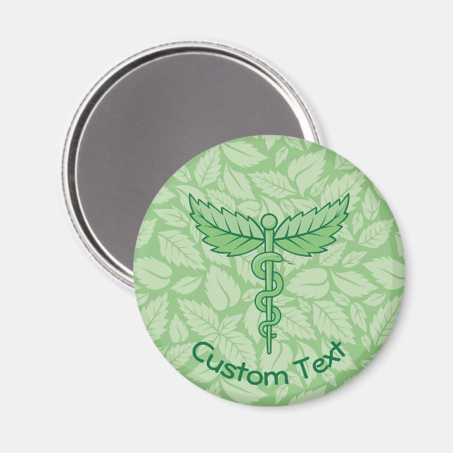 Caduceus mit Blätter Background Magnet (Vorderseite/Rückseite)