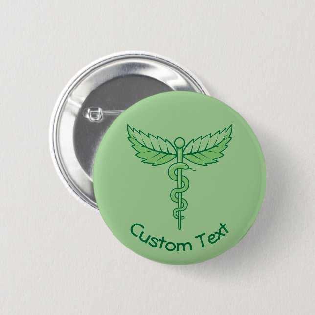 Caduceus mit Blätter Button (Vorne & Hinten)