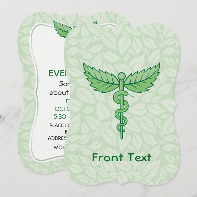 Caduceus mit Blätter Hintergrund Einladung (Vorne/Hinten)