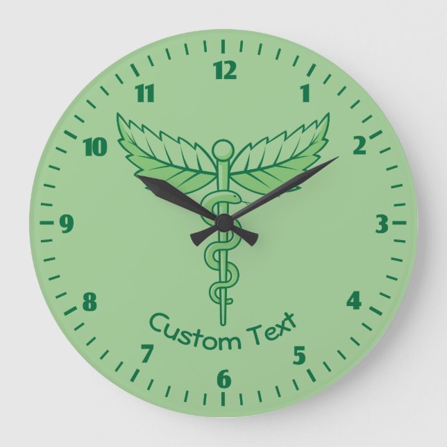 Caduceus mit Blätter Wall Clock Große Wanduhr (Vorderseite)