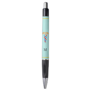 Caduceus & Monogramm auf hellblauem Hintergrund Kugelschreiber