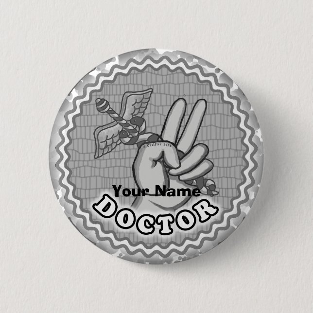 Caduceus Peace Doctor individuelle Name Button (Vorderseite)