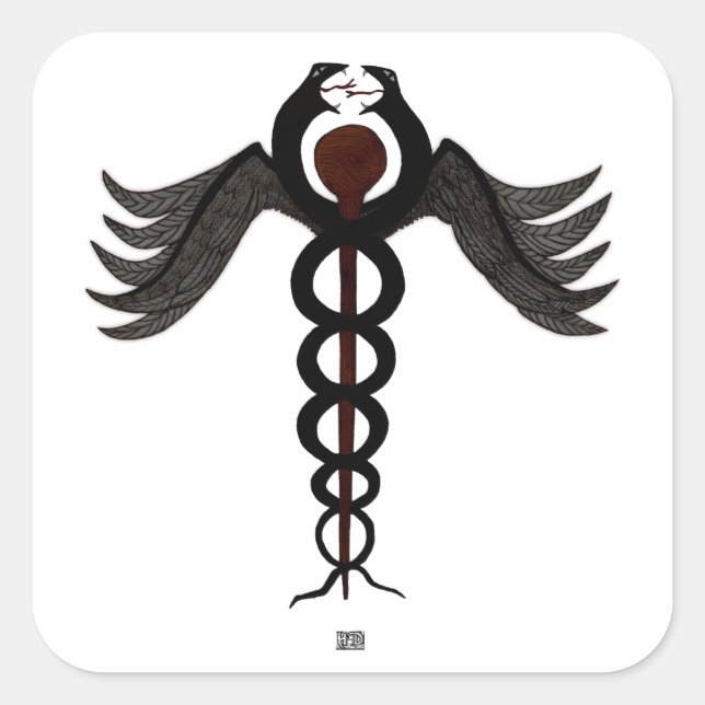 Caduceus Quadratischer Aufkleber (Vorderseite)