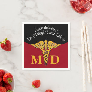 Caduceus Red & Black Medical School Abschluss Serviette
