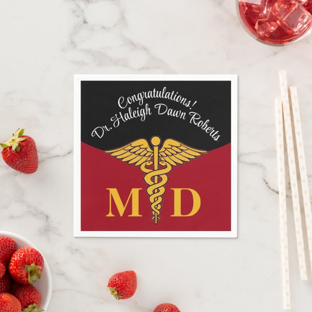 Caduceus Red & Black Medical School Abschluss Serviette (Beispiel)