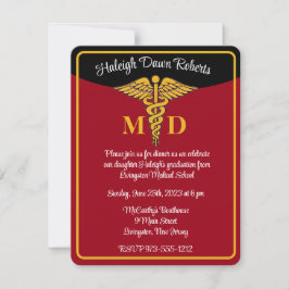 Caduceus Red/Gold/Black Medical School Abschluss Einladung