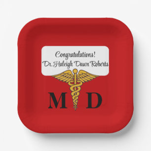 Caduceus Red & Gold Medical School Graduation Pappteller