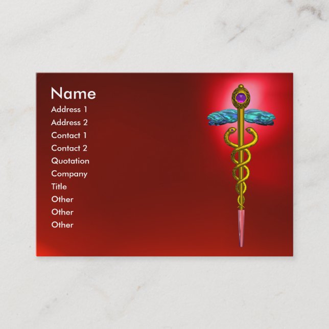 CADUCEUS, RED RUBY, lebhafter Goldamethyst Visitenkarte (Vorderseite)