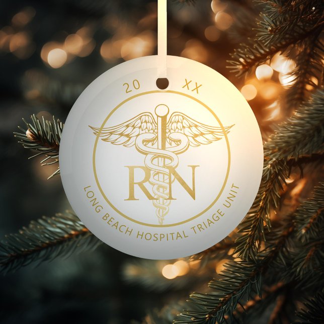 Caduceus RN Medical Unit Gold Glass Ornament Aus Glas (Von Creator hochgeladen)