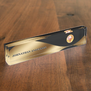 Caduceus rotes Gold schwarzes Banner medizinisch e Namensplakette