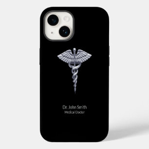 Caduceus Silver auf der schwarzen Klasse Medizin iPhone 14 Hülle