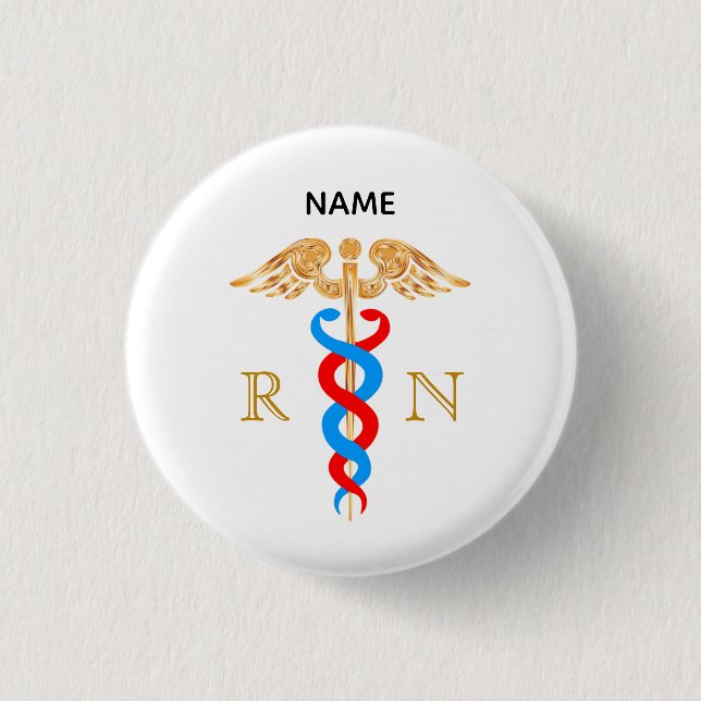 Caduceus Symbol & Registered Nurse Monogram Button (Vorderseite)