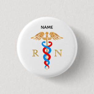 Caduceus Symbol & Registered Nurse Monogram Button