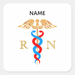 Caduceus Symbol & Registered Nurse Monogram Quadratischer Aufkleber