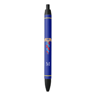 Caduceus und Monogramm auf blauem Hintergrund Kugelschreiber