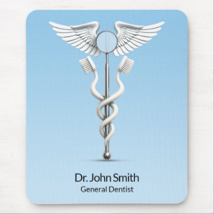 Caduceus White Dental Mirror Toothbrush Medical Mousepad