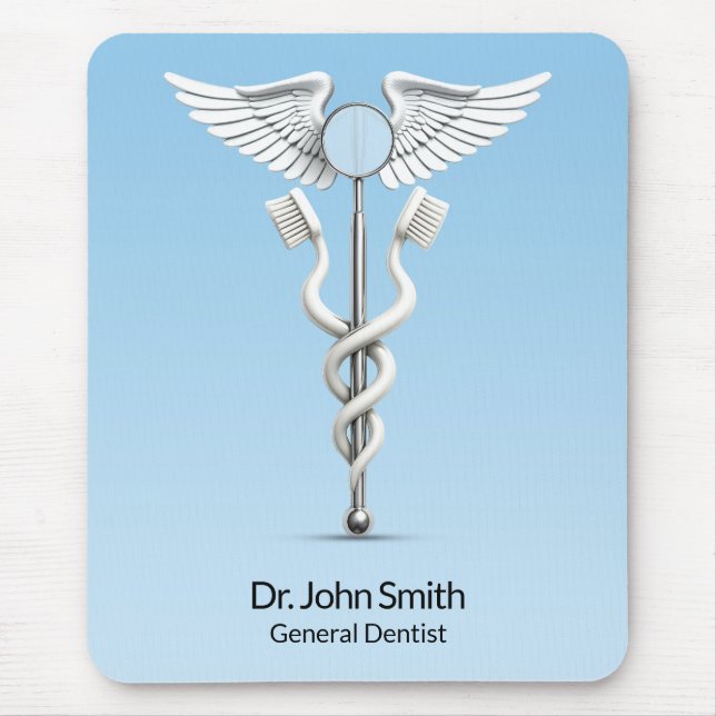 Caduceus White Dental Mirror Toothbrush Medical Mousepad (Vorne)
