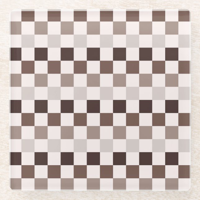 Cafe Au Lait checkerboard pattern Glasuntersetzer (Vorderseite)