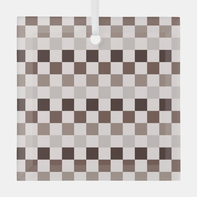 Cafe Au Lait checkerboard pattern Ornament Aus Glas (Vorderseite)