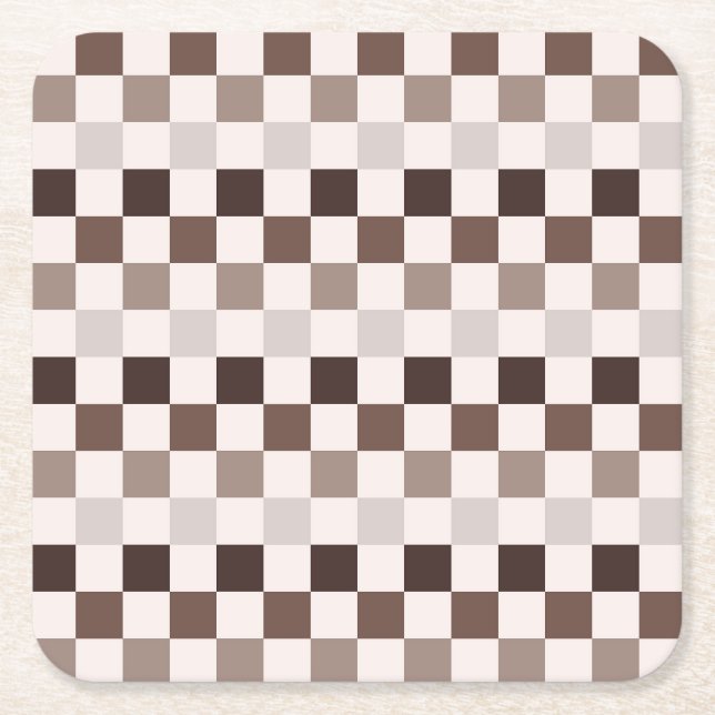 Cafe Au Lait checkerboard pattern Rechteckiger Pappuntersetzer (Vorderseite)