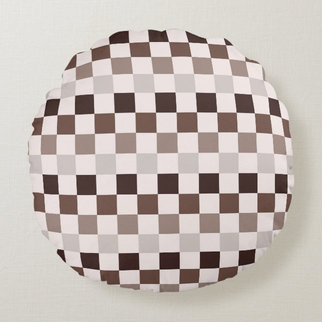 Cafe Au Lait checkerboard pattern Rundes Kissen (Vorderseite)