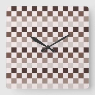 Cafe Au Lait Schachbrettmuster Quadratische Wanduhr