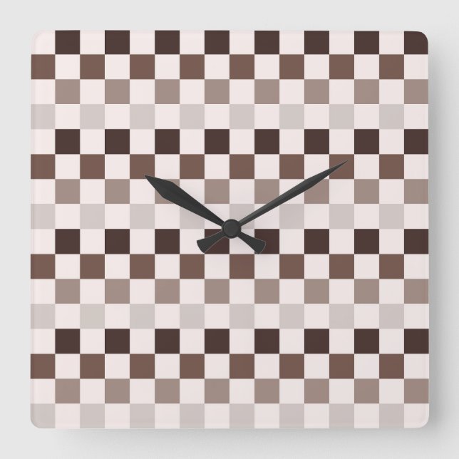 Cafe Au Lait Schachbrettmuster Quadratische Wanduhr (Vorderseite)