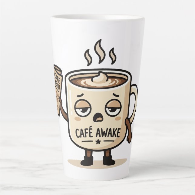 Café Awake Cute Sleepy Coffee Mascot Illustration Milchtasse (Vorderseite)