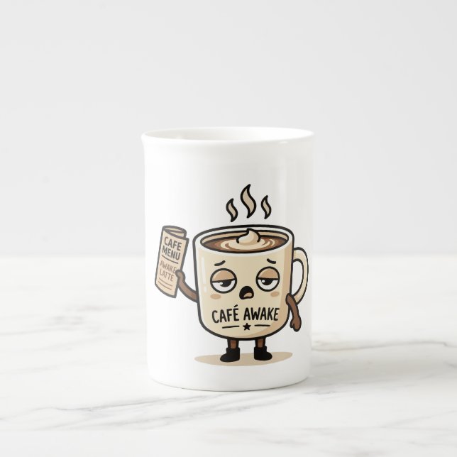 Café Awake Cute Sleepy Coffee Mascot Illustration Prozellantasse (Vorderseite)